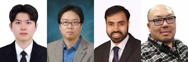 연구진 사진. 왼쪽부터 연세대 물리학과 최석원 학부생, 유휘동 교수, 캔자스대학교 탈랄 아메드 초두리 박사, 브룩헤이븐 국립연구소 유광민 박사. 연세대 제공