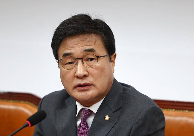 김대식 국민의힘 당대표 특보단장이 13일 오전 서울 여의도 국회에서 장동혁 대표 방미 관련한 취재진 질문에 답하고 있다. 2026.04.13. 서울=뉴시스