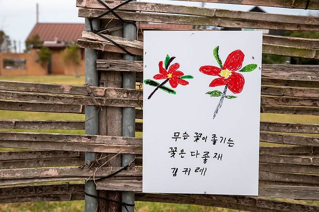 운동장 한편에 마을 주민들이 직접 그리고 쓴 작품이 전시돼 있다.