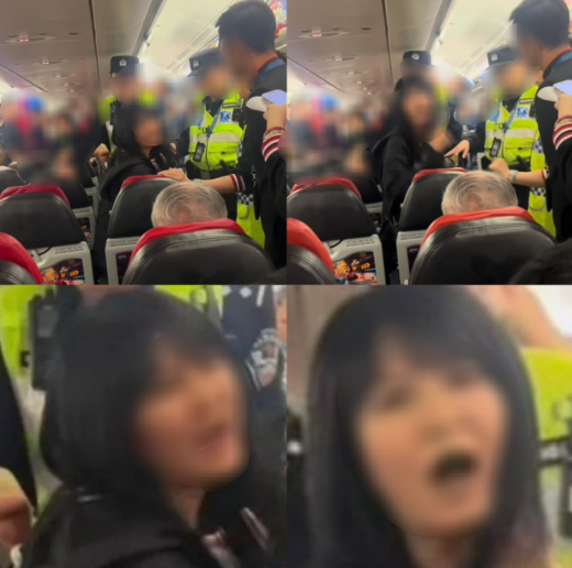 비행기에서 소란을 일으킨 중국인 여성 승객 A 씨 / 출처 : SNS 갈무리
