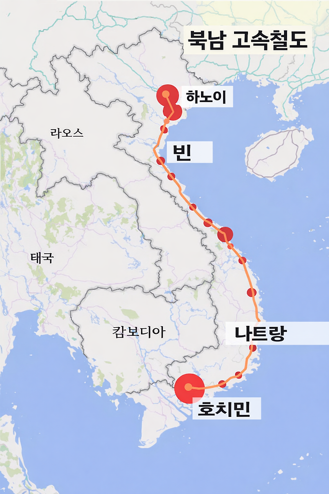 베트남 북남고속철도 노선도(안)