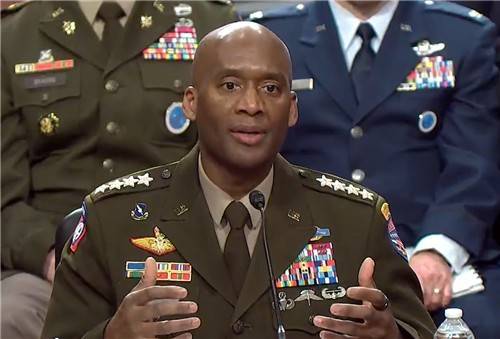 청문회 출석한 브런슨 사령관 [미 상원 군사위 홈페이지 캡처. 재판매 및 DB 금지]