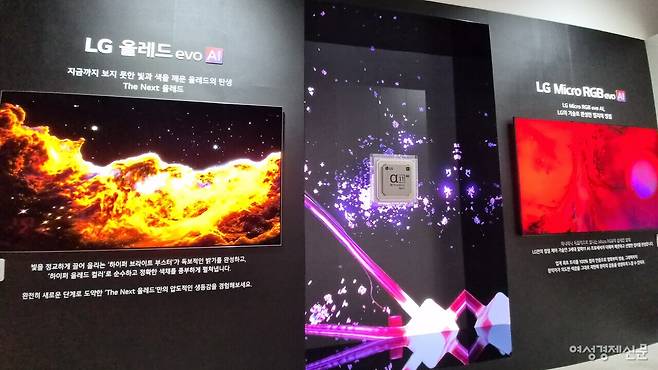 2026 월드IT쇼 LG전자 전시장에서 3세대 알파11 AI 프로세서가 적용된 LG TV를 전시하고 있다. /류빈 기자