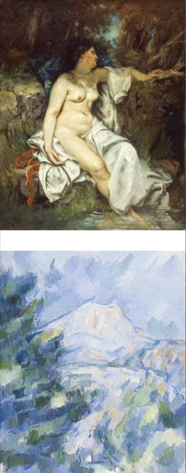 귀스타브 쿠르베, ‘시냇가에서 잠든 목욕하는 여인’, 1845년. /디트로이트 미술관, 디트로이트시 구입품, 27.202 (위). 폴 세잔, ‘생트빅투아르산’, 1904~1906년. /디트로이트 미술관, 로버트 H 태너힐 유증, 70.161