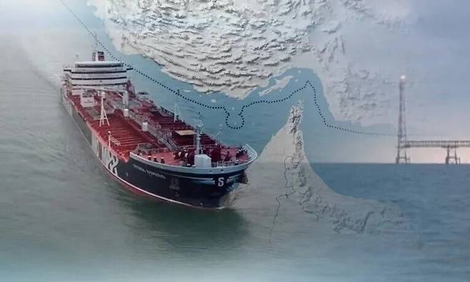 호르무즈 해협과 선박 컴퓨터그래픽. 연합뉴스