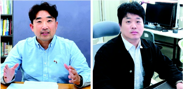 부산뇌병변복지관 박홍준(왼쪽) 사회복지사와 기장교리지역아동센터 이진호 시설장. 사랑의열매 제공