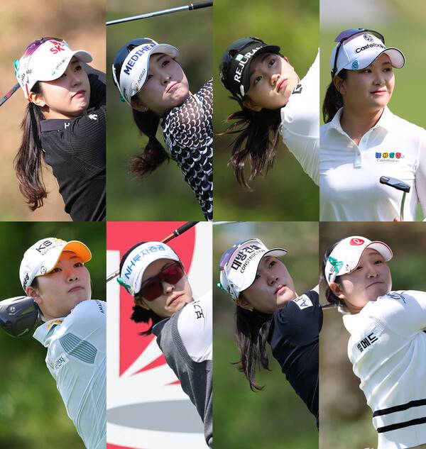 2026년 한국여자프로골프(KLPGA) 투어 제2회 덕신EPC 챔피언십 우승 경쟁에 뛰어든 김재희, 이예원, 노승희, 유서연2, 방신실, 박민지, 김민선7, 유현조 프로. 사진제공=KLPGA (사진을 무단으로 사용하지 마십시오.)