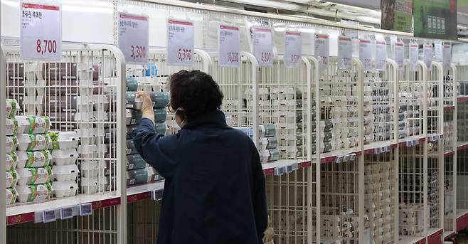 21일 서울시내 대형마트를 찾은 시민들이 장을 보고 있다. [이충우기자]