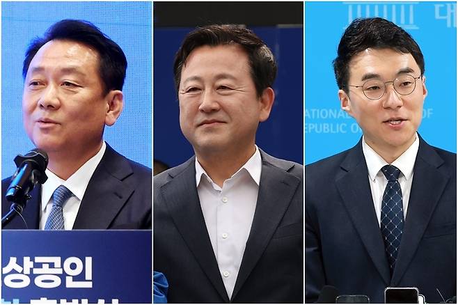 (왼쪽부터)민주당 경기지역 재보궐선거 후보로 확정된 이광재(하남갑) 전 강원지사·김용남(평택을) 전 국회의원·김남국(안산갑) 민주당 대변인. /연합뉴스
