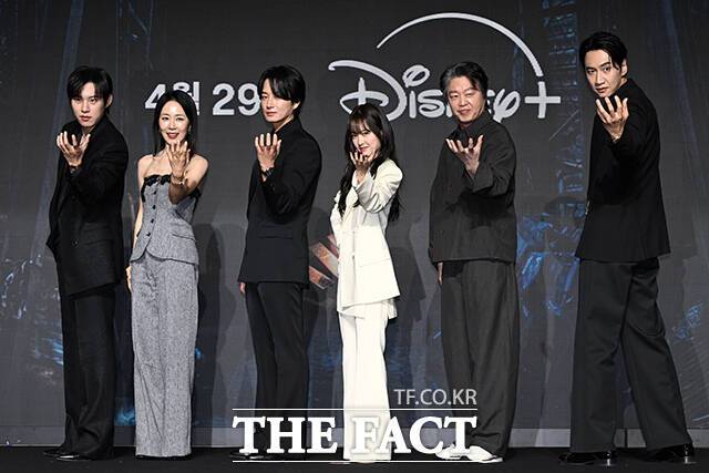 배우 김성철 문정희 이현욱 박보영 김희원 이광수(왼쪽부터)가 디즈니+ 새 오리지널 시리즈 '골드랜드' 제작발표회에 참석해 많은 얘기를 나눴다. /김성렬 기자
