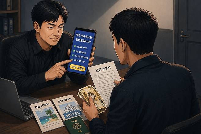 난민 브로커를 묘사해 생산한 생성형 AI 사진. 사진 챗 GPT