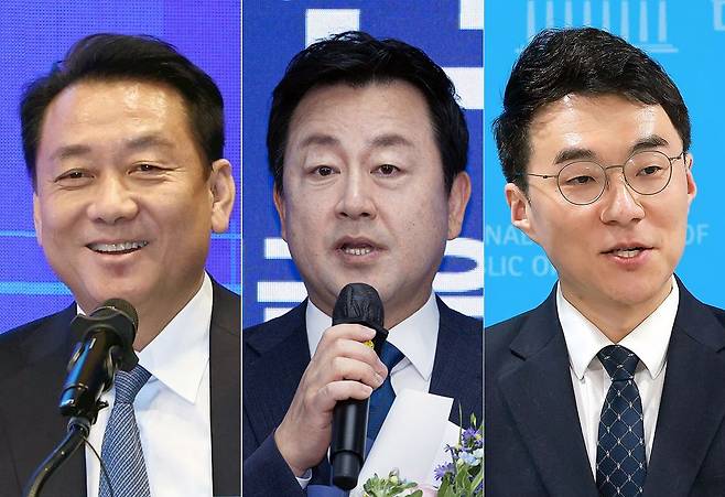 더불어민주당은 27일 오는 6·3 지방선거와 함께 치러지는 재·보궐선거 지역 중 경기 하남갑에 이광재 전 강원도지사(왼쪽부터), 경기 평택을에 김용남 전 의원, 안산갑에 김남국 전 의원을 각각 전략공천한다고 밝혔다. 연합뉴스·뉴스1