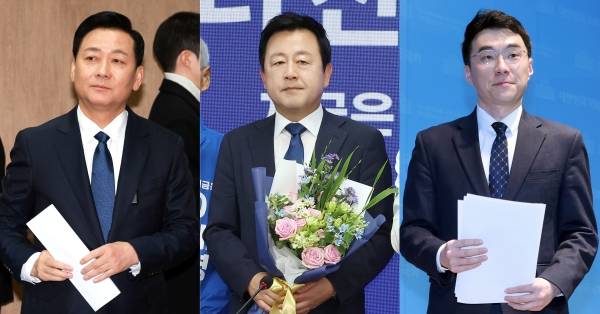 ▲더불어민주당은 2026년 4월 27일 6·3 지방선거와 함께 치러지는 경기 지역 국회의원 재·보궐선거 전략공천자를 발표했다. 왼쪽부터 경기 하남갑 보궐선거에 이광재 전 강원지사, 평택을 재선거에 김용남 전 의원, 안산갑 보궐선거에 김남국 전 의원. ⓒ연합뉴스