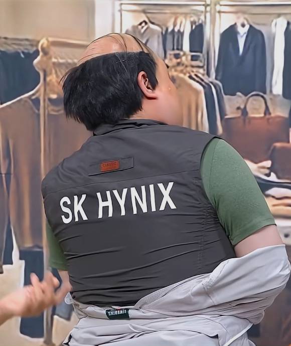 SNL에서 남성 출연자가 점퍼 안에 SK하이닉스 조끼를 입고 있다.[SNL코리아 유튜브 채널]