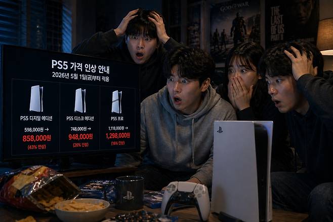 소니인터랙티브엔터테인먼트코리아(SIEK)는 내달 1일부터 한국 시장 내 ‘플레이스테이션5’ 제품 가격을 인상한다고 27일 밝혔다. 기사의 이해를 돕기 위한 생성형 인공지능(AI) ‘챗GPT’ 생성 이미지