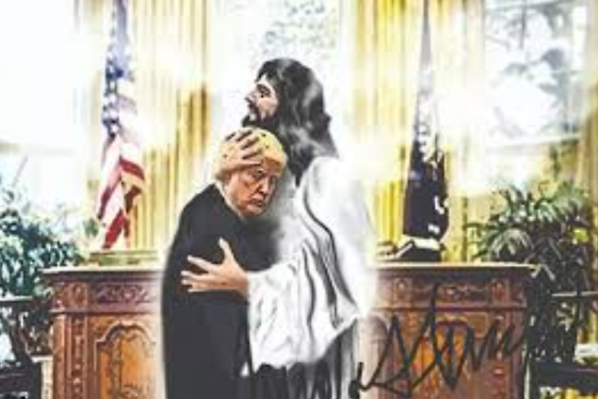 SNS에 올라온 도널드 트럼프 미국 대통령과 예수의 합성 사진