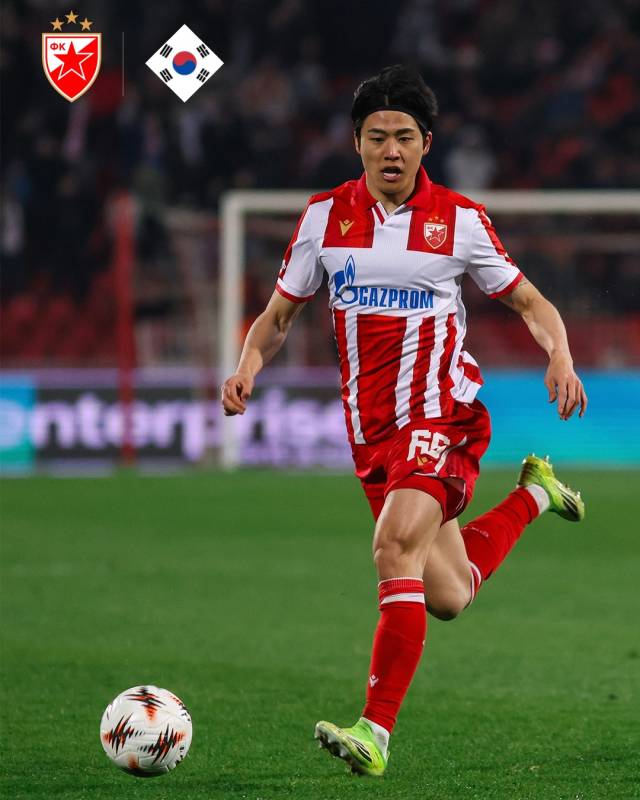 세르비아 츠르베나 즈베즈다에서 뛰고 있는 설영우. 즈베즈다 SNS 제공