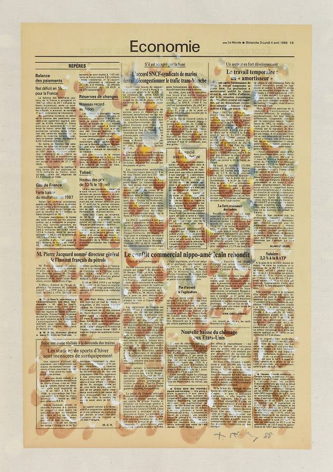 물방울, Waterdrops,&nbsp; &nbsp;신문지에 아크릴릭, Acrylic on newspaper,&nbsp; &nbsp;49.3x33.5cm,&nbsp; &nbsp;1988 / 사진=제주도립미술관