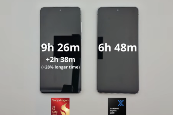 삼성전자가 2나노 공정으로 제작한 '엑시노스 2600'이 퀄컴 '스냅드래곤 8 엘리트 5세대' 대비에서도 약 30% 낮은 효율을 보였다는 평가가 나오며 논란이 제기될 전망이다. /Android Addicts 캡쳐