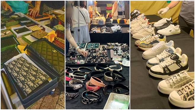 서울 중구 새빛시장에서 판매되고 있는 위조상품들. /박성원 기자