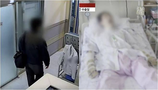 수술 중 퇴근하는 마취과 의사(왼쪽)와 수술 후 마취에서 깨어나지 못하고 3개월째 의식불명 상태인 40대 여성. / 사진=YTN 캡처