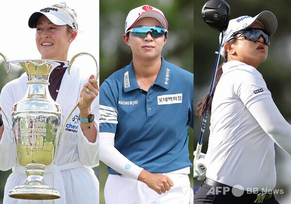 2026년 미국여자프로골프(LPGA) 투어 메이저 골프대회 셰브론 챔피언십 우승을 차지한 넬리 코다(미국), 그리고 함께 출전한 김효주, 김세영 프로. 사진제공=ⓒAFPBBNews = News1 (사진을 무단으로 사용하지 마십시오.)