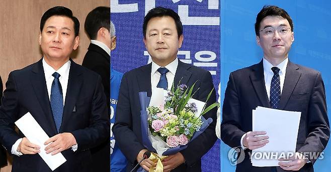 더불어민주당은 27일 6·3 지방선거와 함께 치러지는 경기 지역 국회의원 재·보궐선거 전략공천자를 발표했다. 왼쪽부터 경기 하남갑 보궐선거에 이광재 전 강원지사, 평택을 재선거에 김용남 전 의원, 안산갑 보궐선거에 김남국 전 의원. 연합뉴스