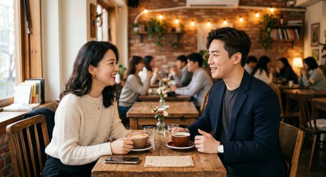 최근 지인의 소개나 온라인 데이팅 앱에 의존하던 과거의 방식에서 벗어나 정해진 시간 내 다수의 이성을 효율적으로 대면할 수 있는 ‘로테이션 소개팅’이 뜨고 있다./AI 생성 이미지/