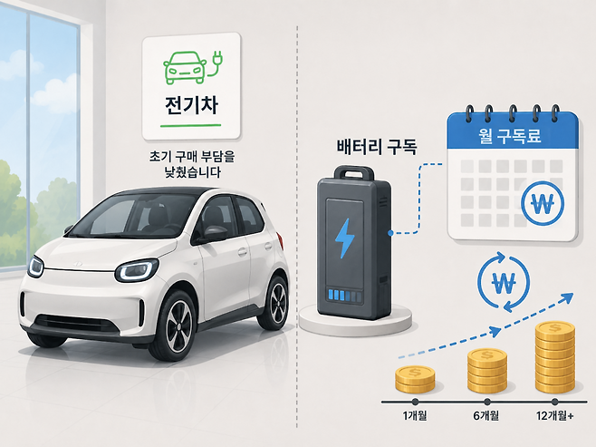 전기차 배터리 구독 구조를 설명한 이미지.(사진=챗GPT AI 생성)