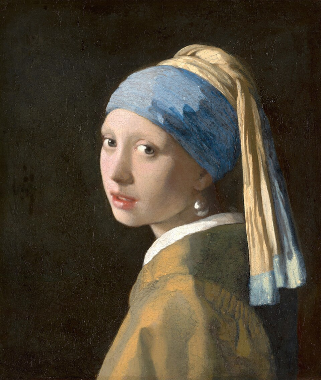요하네스 페르메이르, ‘진주 귀걸이를 한 소녀’ (Girl With a Pearl Earring ). 1665년. 캔버스에 유채. 세로 44.5 × 가로 39 cm. 네덜란드 헤이그 마우리츠하위스(Mauritshuis) 미술관 소장.