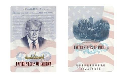 트럼프 얼굴이 커버 안쪽에 새겨지는 미국 '한정판 여권' 사진=연합뉴스
