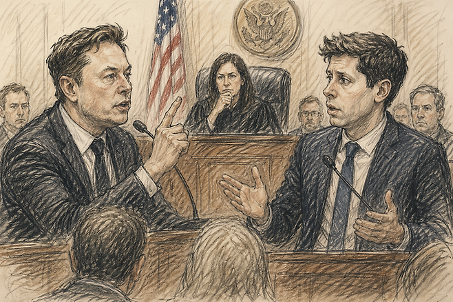 머스크·오픈AI 법정 충돌…창업 정신 놓고 정면대결 [그림=챗GPT]