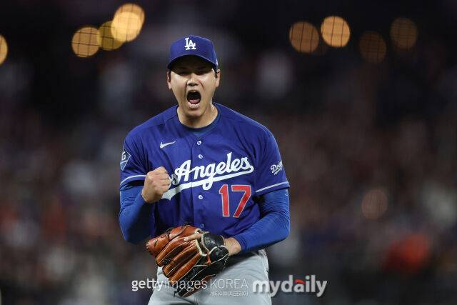 오타니 쇼헤이가 23일 샌프란시스코 자이언츠전 포효하고 있다./게티이미지코리아