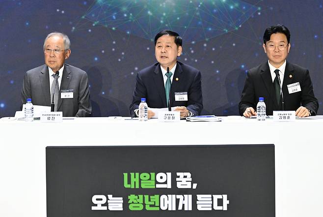 구윤철 부총리 겸 재정경제부 장관이 29일 서울 서초구 aT센터에서 열린 '민관합동 청년뉴딜 보고회'에 참석, 인사말과 함께 청년뉴딜 추진방안을 발표하고 있다. / 사진:재정경제부
