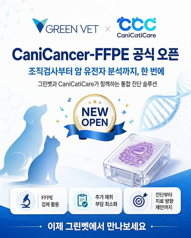 반려동물 진단검사 전문기업 그린벳은 반려동물 정밀 종양학 전문기업 캐니캐티케어가 개발한 암 정밀진단 솔루션 'CaniCancer(캐니캔서)'를 공식 유통한다고 밝혔다(그린벳 제공). ⓒ 뉴스1