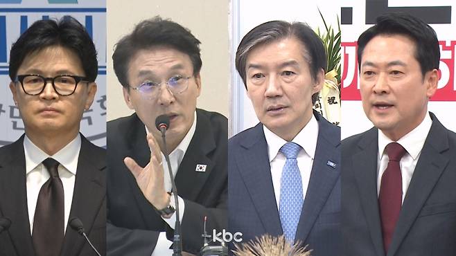 ▲ (왼쪽부터) 한동훈 전 국민의힘 대표·김민석 국무총리·조국 조국혁신당 대표·장동혁 국민의힘 대표