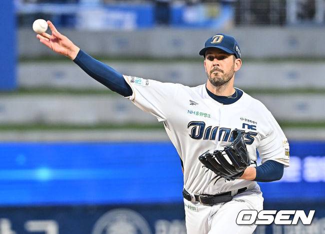[OSEN=창원, 이석우 기자] 14일 창원NC파크에서 2026 신한 SOL KBO 리그 NC 다이노스와 KT 위즈의 경기가 열렸다. 홈팀 NC는 버하겐이, 방문팀 KT는 고영표가 선발 출전했다. NC 다이노스 선발투수 버하겐이 역투하고 있다. 2026.04.14 / foto0307@osen.co.kr