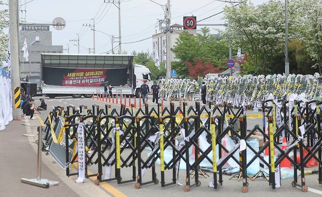 교섭 타결…CU 진주물류센터 앞 화물연대 집회장 [촬영 정종호]