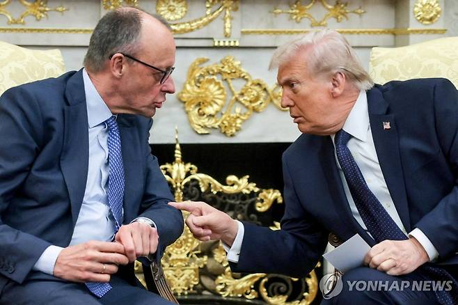 3월3일 백악관서 만난 트럼프 미국 대통령과 메르츠 독일 총리 [로이터 연합뉴스 자료사진 재판매 및 DB금지]