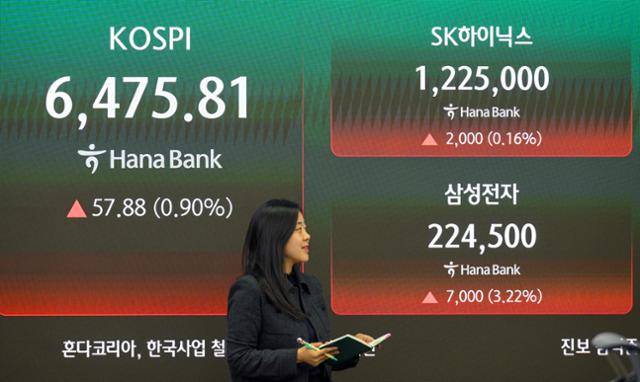 미국의 이란 침공에도 상승세를 이어가고 있는 한국 주식시장. 코스피 지수 7,000선까지 넘보고 있다. 한국일보 자료사진