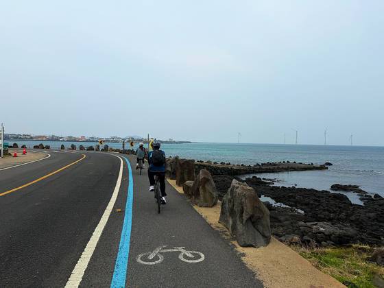 Rocks line the route at Hallim in Jeju on April 3. [JIM BULLEY]