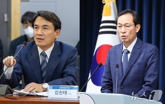 김진태 현 강원도지사(왼쪽)와 우상호 전 청와대 정무수석(자료사진)/뉴스1 DB