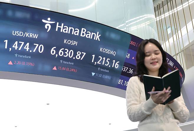 4월28일 서울 중구 하나은행 딜링룸 전광판에 원-달러 환율과 코스피, 코스닥 지수가 표시돼 있다. 이날 코스피는 상승 출발을 하고 있다. ⓒ시사저널 임준선