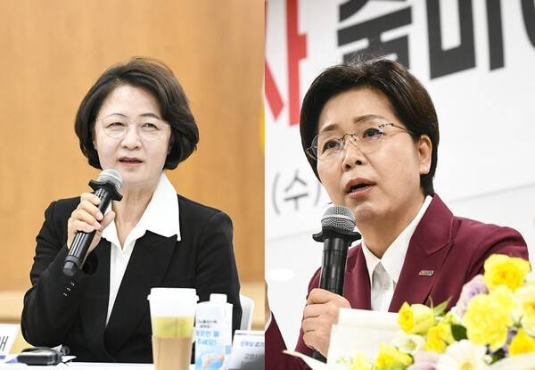 지난달 29일 경기도의회에서 열린 '더불어민주당 경기도지사 후보와 함께하는 경기도 지역위원회 현안 간담회', '국민의힘 경기도지사 출마예정자 좌담회'에서 각각 발언 중인 추미애, 양향자 후보. 김태완 기자 lift@kihoilbo.co.kr