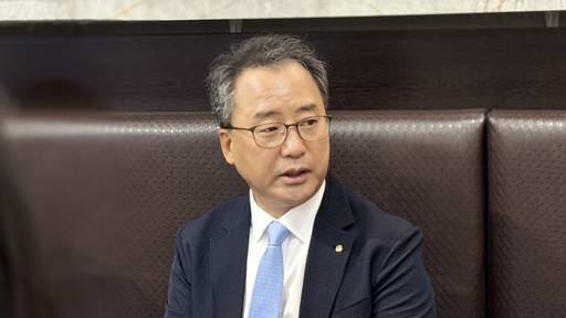 채병득 금융결제원장이 우즈베키스탄 사마르칸트에서 열린 기자간담회에서 발언하고 있다./금융결제원