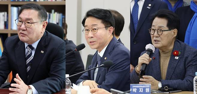 김태년 더불어민주당 의원, 조정식 더불어민주당 의원, 박지원 더불어민주당 의원. /사진=뉴스1, 뉴시스