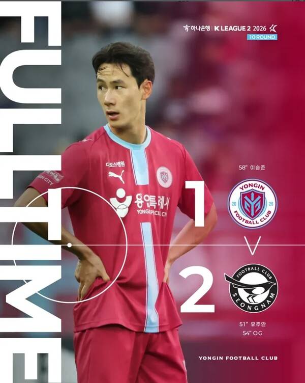 용인FC, 수적 열세 속 아쉬운 1-2 패배…끝까지 싸웠지만 승점 획득 실패.(사진자료=용인FC SNS 캡쳐)