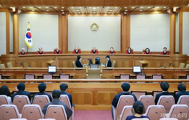 지난달 재판관 만장일치로 4.3특별법 합헌 결정 등이 내려진 대심판정 모습. / 헌법재판소