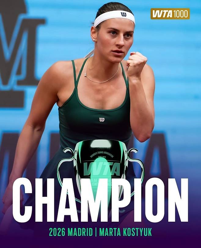 우크라이나 선수로는 처음 마드리드 WTA 챔피언에 오른 마르티 코스튜크. 마드리드오픈