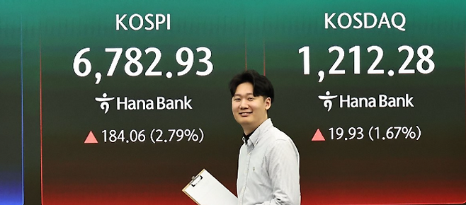 4일 서울 중구 하나은행 본점 딜링룸 현황판에 코스피·코스닥 지수 등이 표시돼 있다. ⓒ연합뉴스